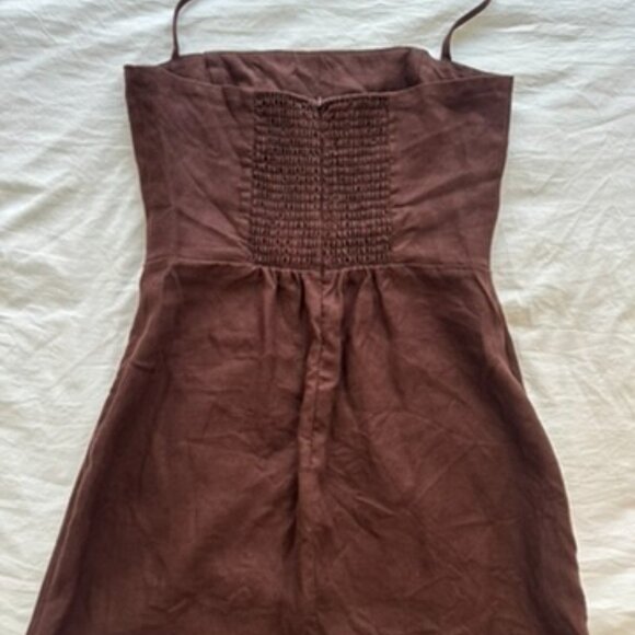 Reformation Linda Linen Dress Size 6 Brown - Picture 7 of 8